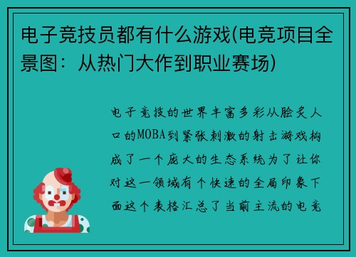 电子竞技员都有什么游戏(电竞项目全景图：从热门大作到职业赛场)
